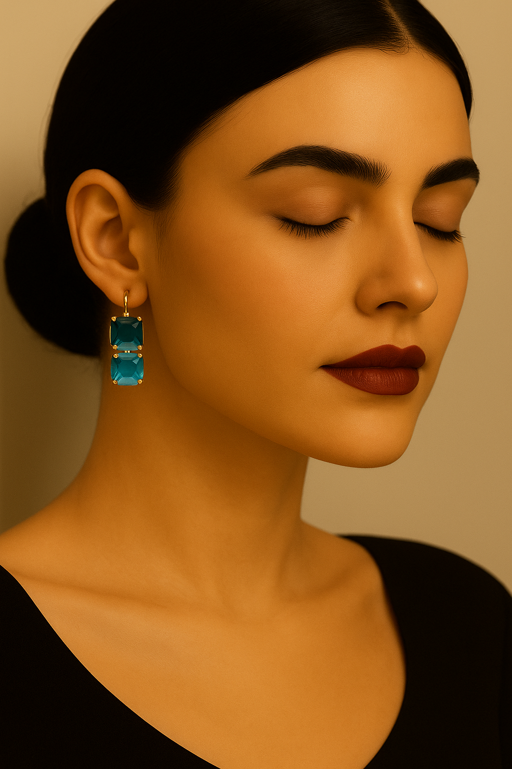 Orecchini pendenti con doppio cristallo azzurro