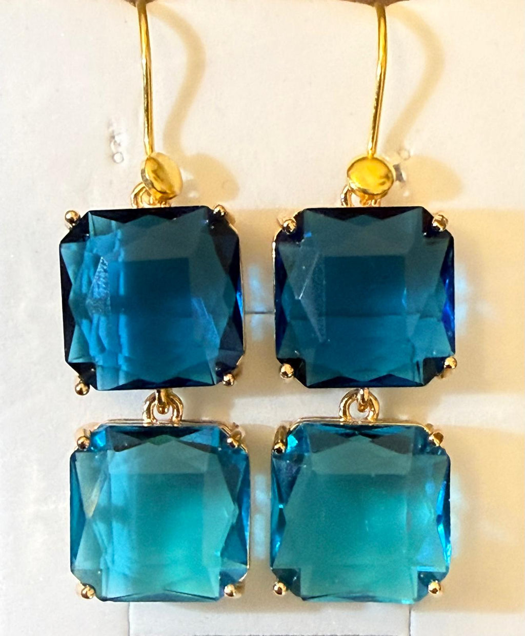 Orecchini pendenti con doppio cristallo azzurro